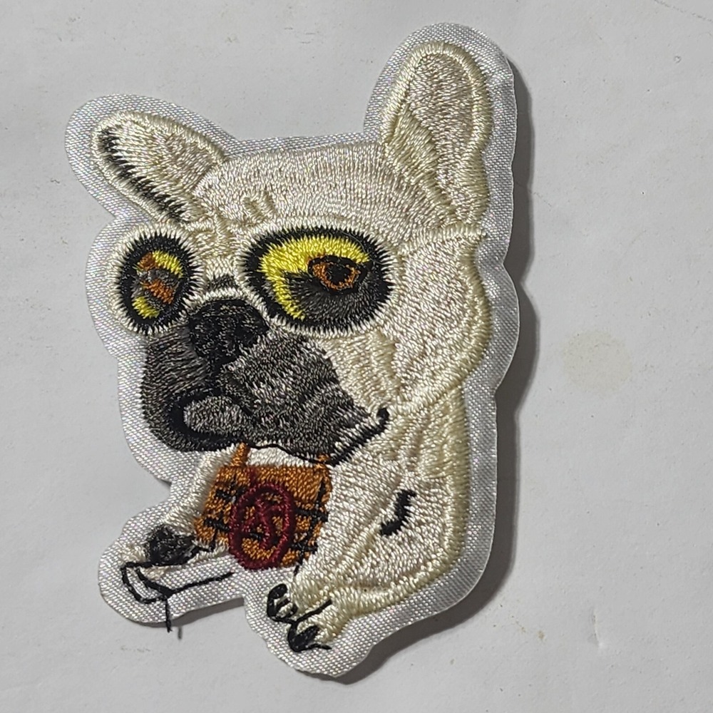 French Bulldog Dog Clothing Patch Embroidered Applique Cream 3 Inch NEW